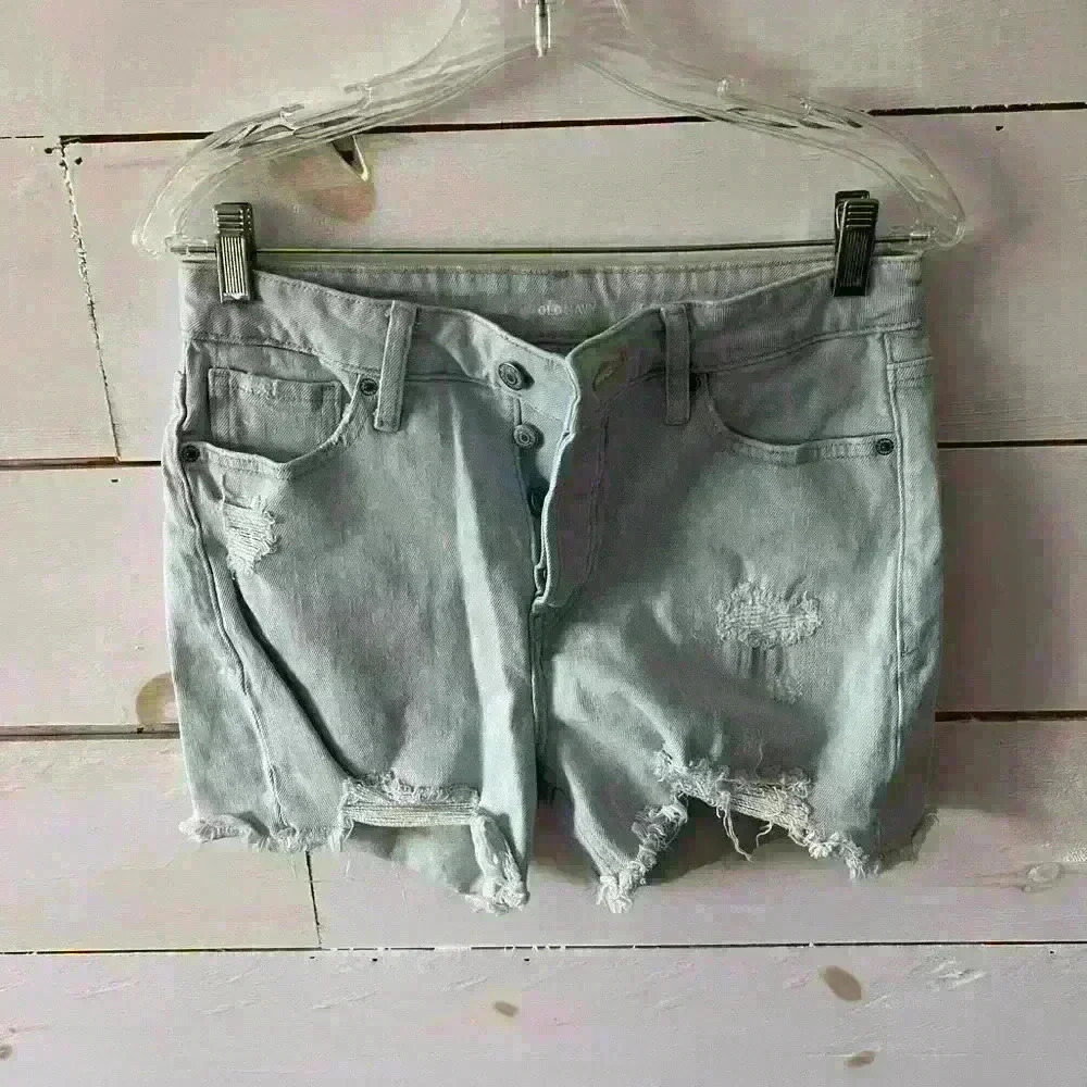 Old Navy O.G straight secret smooth pockets cutoff denim shorts sz 6, button-fly